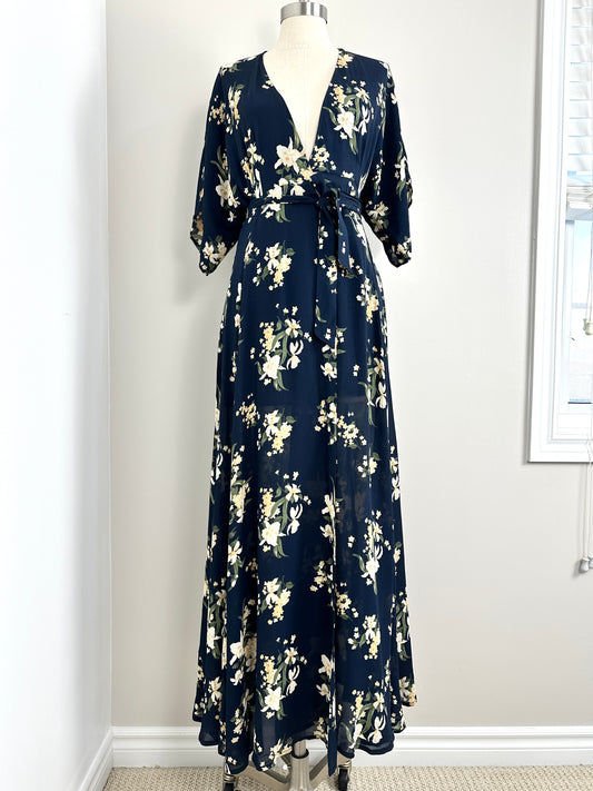 Reformation Winslow Dress Navy Blue Orchids Size XS EUC